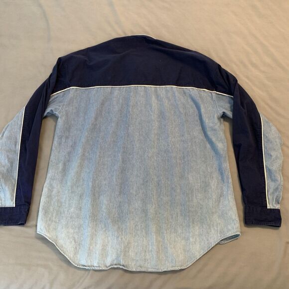 Urgent Gear Shirt Mens 2XL Blue Denim Chambray Colorblock Western Button Up - Picture 5 of 6